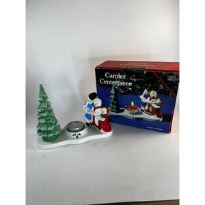 Vintage Porcelain Christmas Carolers Tea light Holder In Original Box Unused